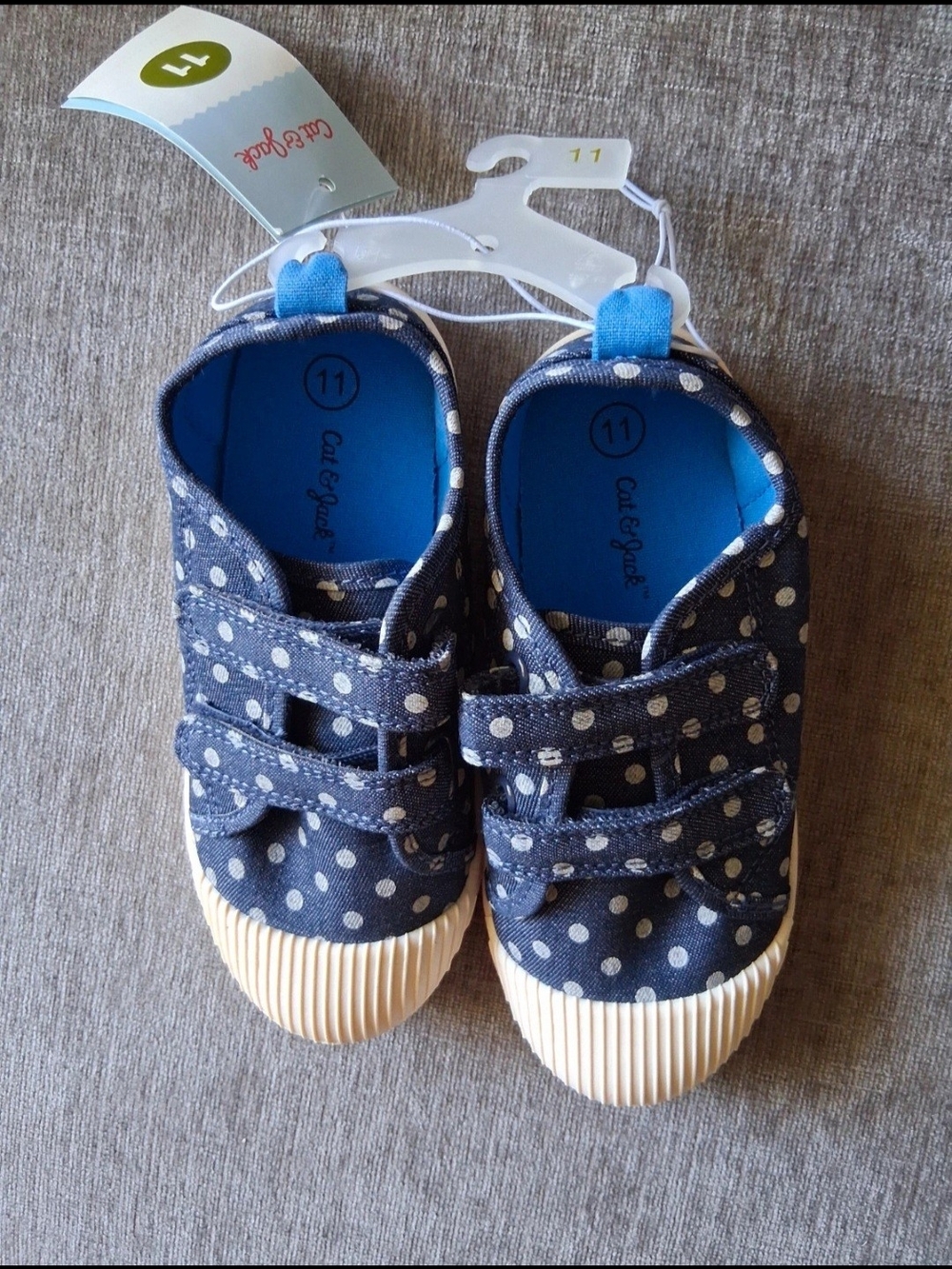Cat & Jack Navy Polka Dot Kids Sneakers with Cream Toe